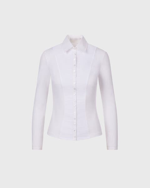 Women's Collar  Clodie White Pleated Cotton Shirt With Pointed Collar