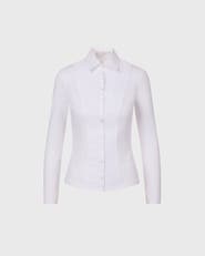 Anne Fontaine Women's Collar  Clodie White Pleated Cotton Shirt With Pointed Collar