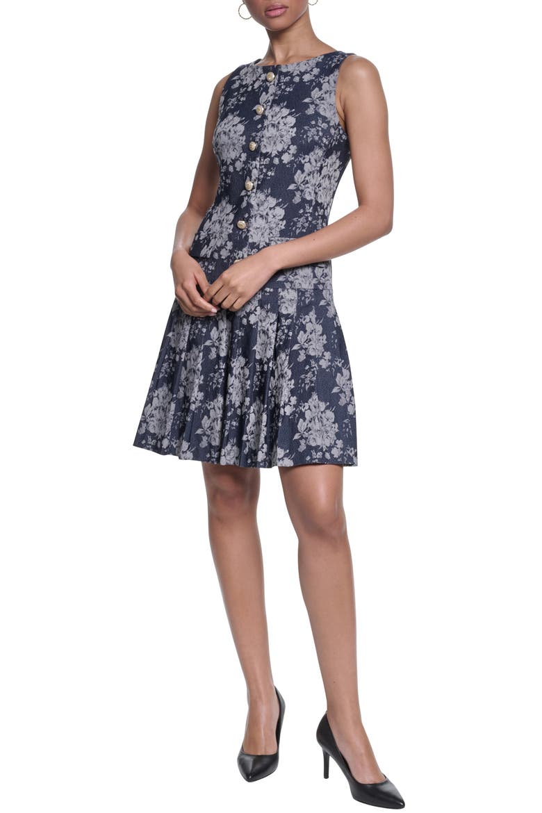 Sleeveless Denim Jacquard Minidress, Main, color, INDIGO