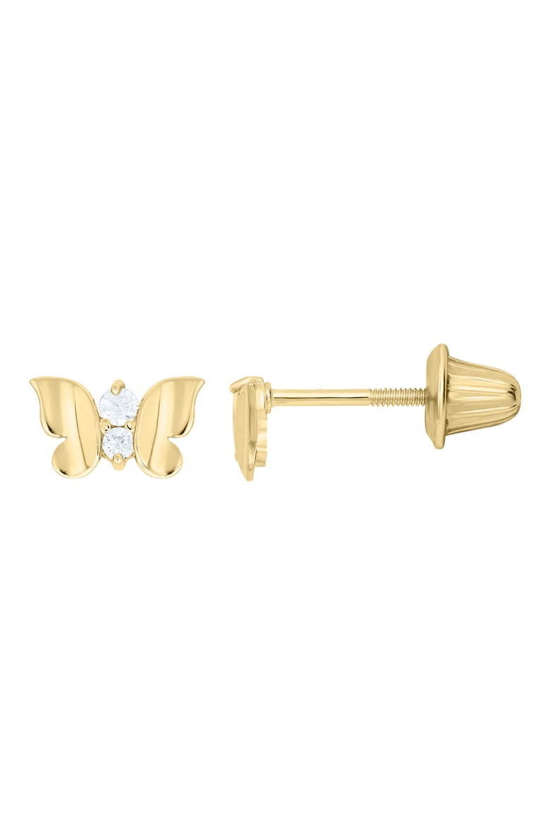 14K Gold & Cubic Zirconia Butterfly Stud Earrings, Alternate, color, GOLD