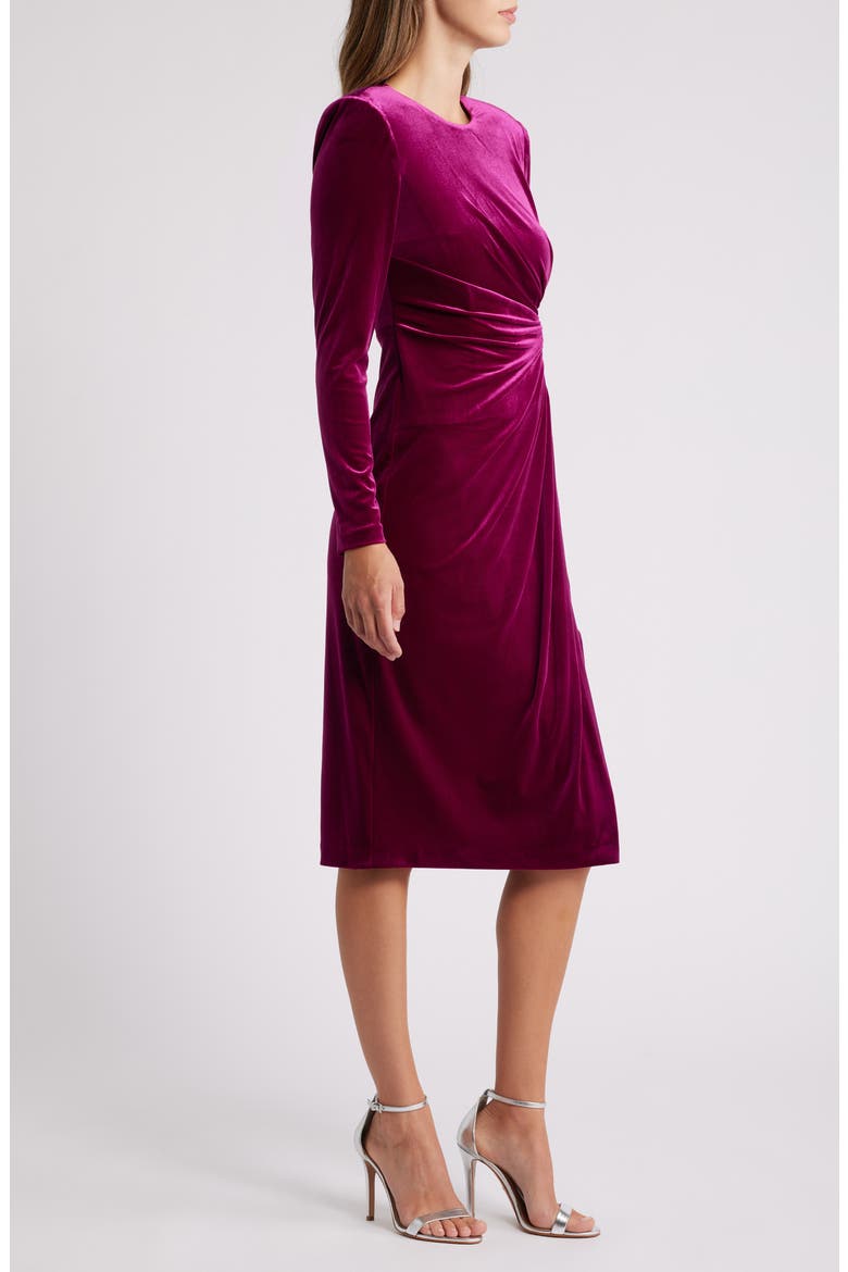 Side Gather Long Sleeve Velvet Dress, Alternate, color, FCH