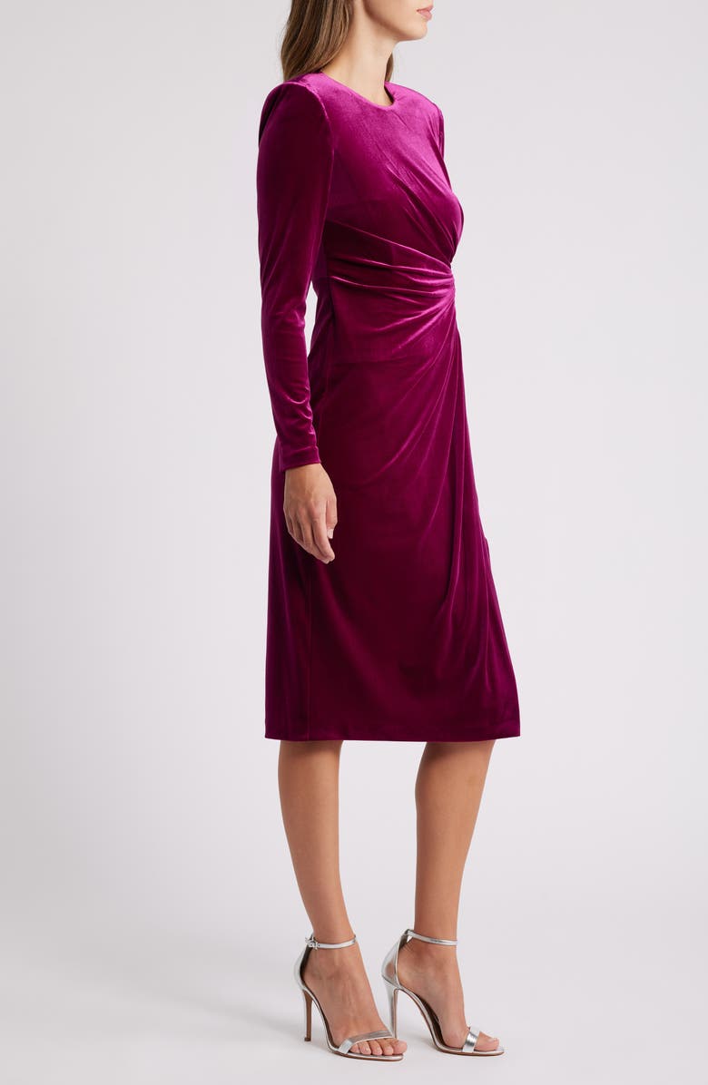 Eliza J Side Gather Long Sleeve Velvet Dress, Alternate, color, 