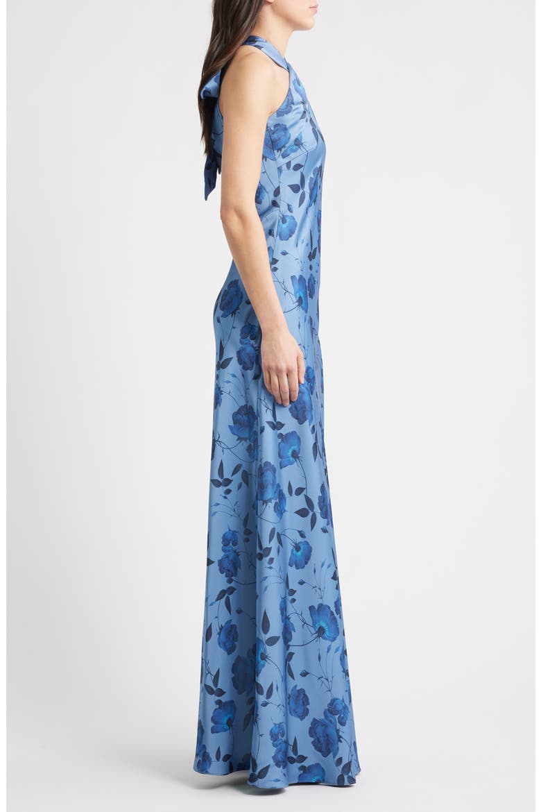 Laurant Floral Sleeveless Satin Crepe Gown, Alternate, color, WILD STEEL ROSES