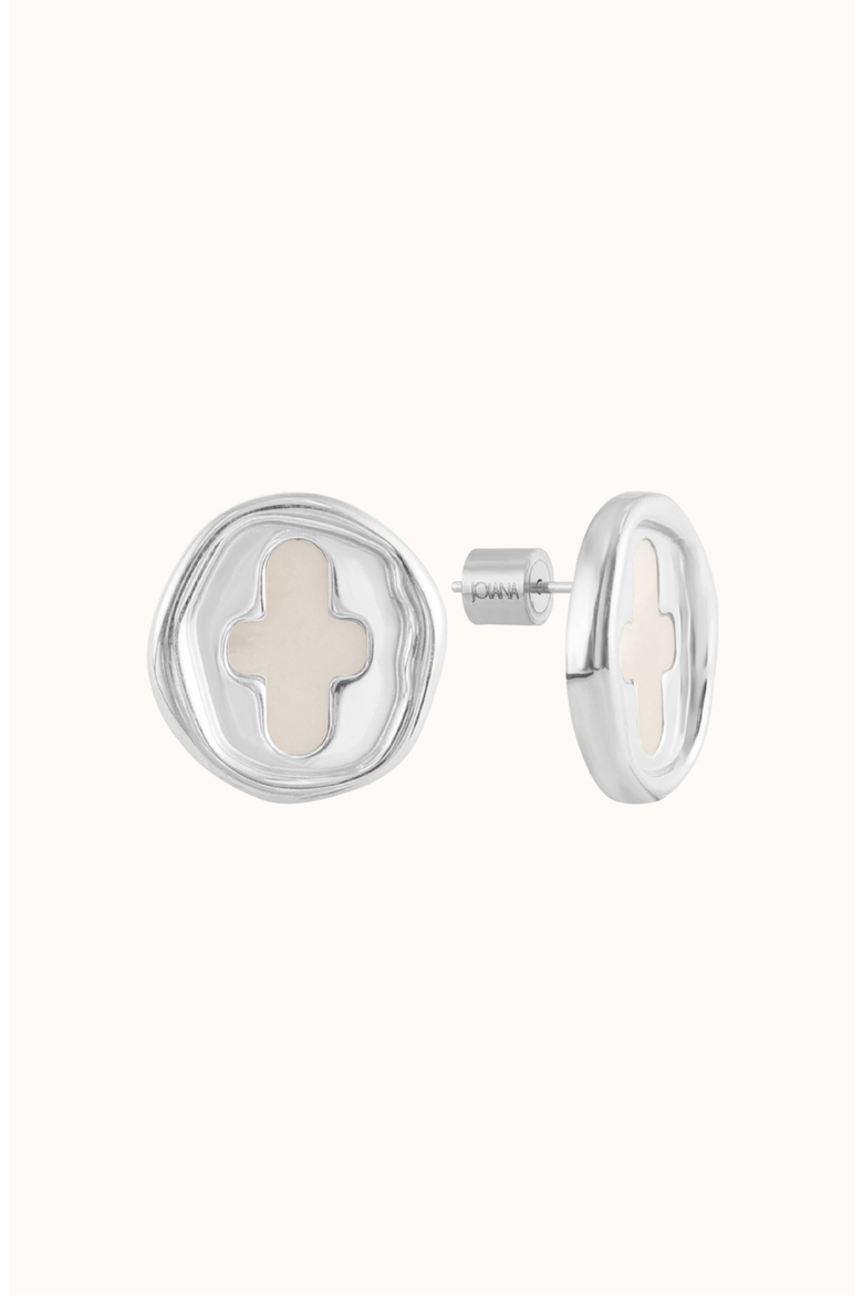 Stamp Coin Earrings, Main, color, Silver / White