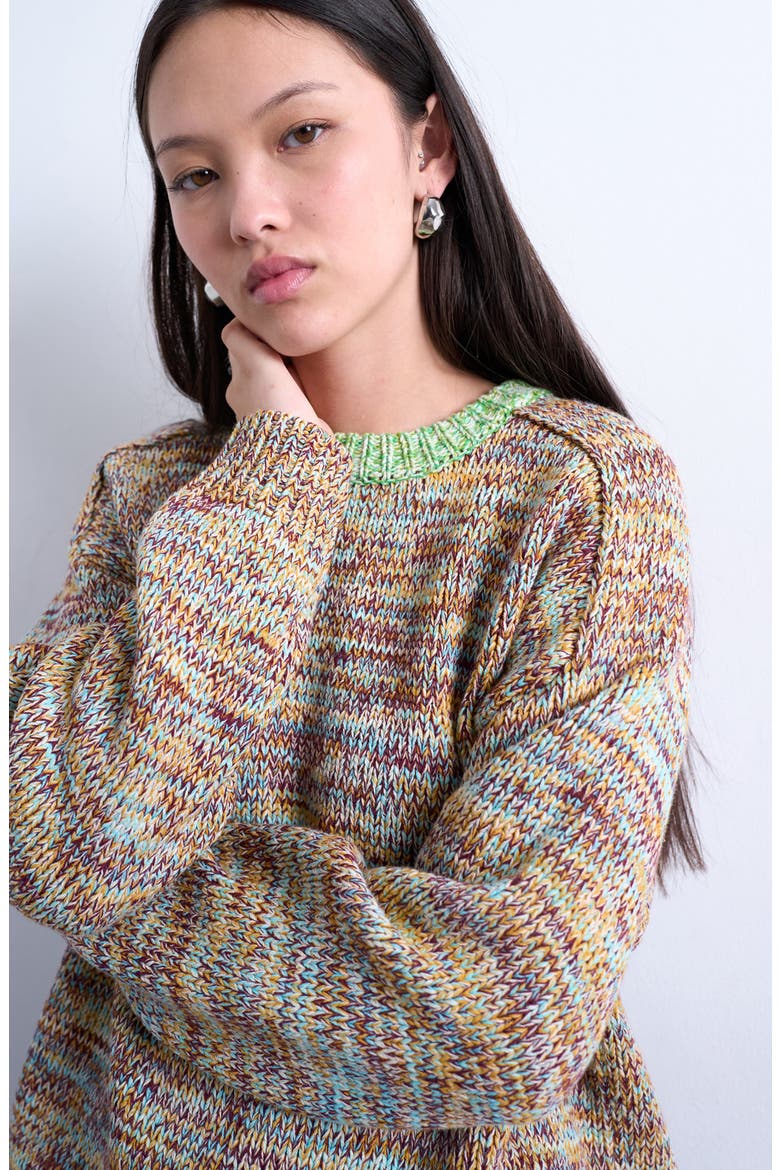 Twist Yarn Contrast Crewneck Sweater, Alternate, color, LIGHT GREEN MULTI