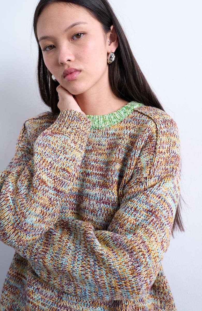 Topshop Twist Yarn Contrast Crewneck Sweater, Alternate, color, Light Green Multi