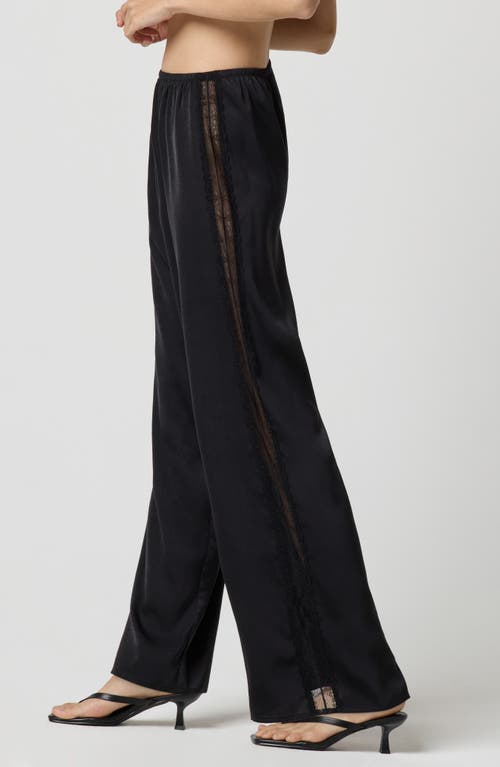 Florence By Mills Lace Trim Satin Pajama Pants In Black