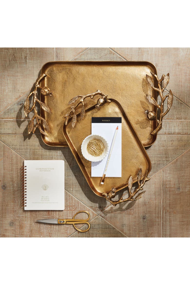 Pomegranate Branch Decorative Trays Set of 2, Alternate, color, Gold