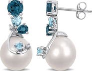 Julianna B. Pearl Blue Topaz & Diamond Drop Earrings