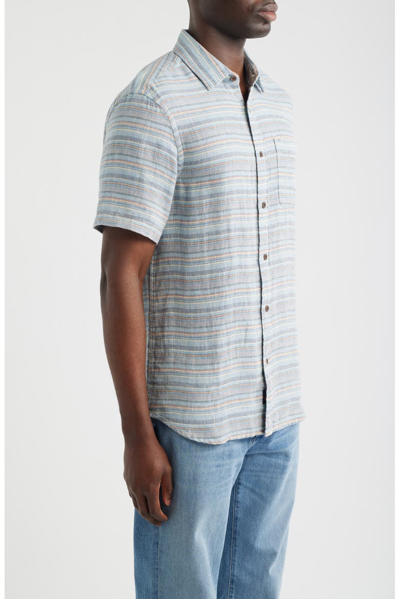Palma Linen Short Sleeve Button-Up Shirt, Alternate, color, BLUE GULF STRIPE
