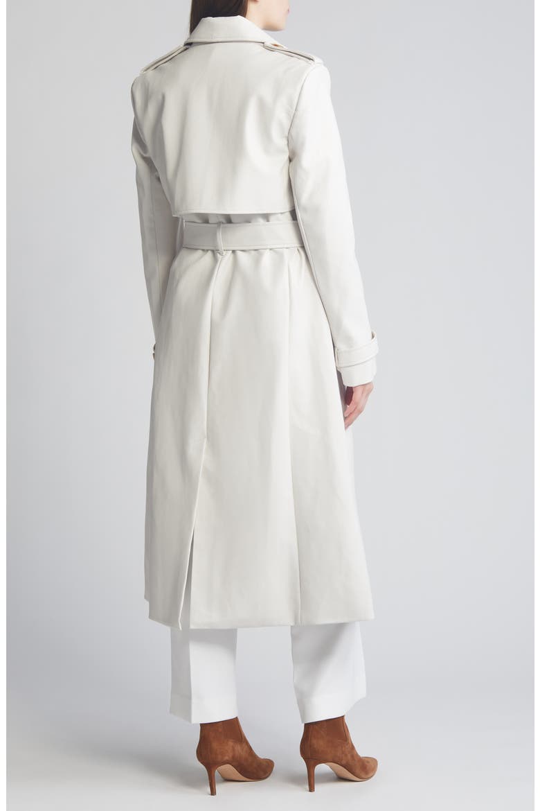 Tie Waist Faux Leather Trench Coat, Alternate, color, IVORY