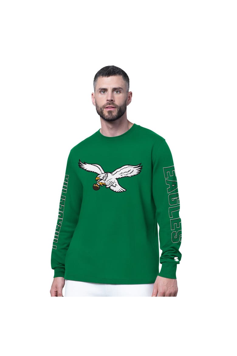 Men's Starter Kelly Green Philadelphia Eagles Clutch Hit II Vintage Logo Long-Sleeve T-Shirt, Main, color, Kelly Green