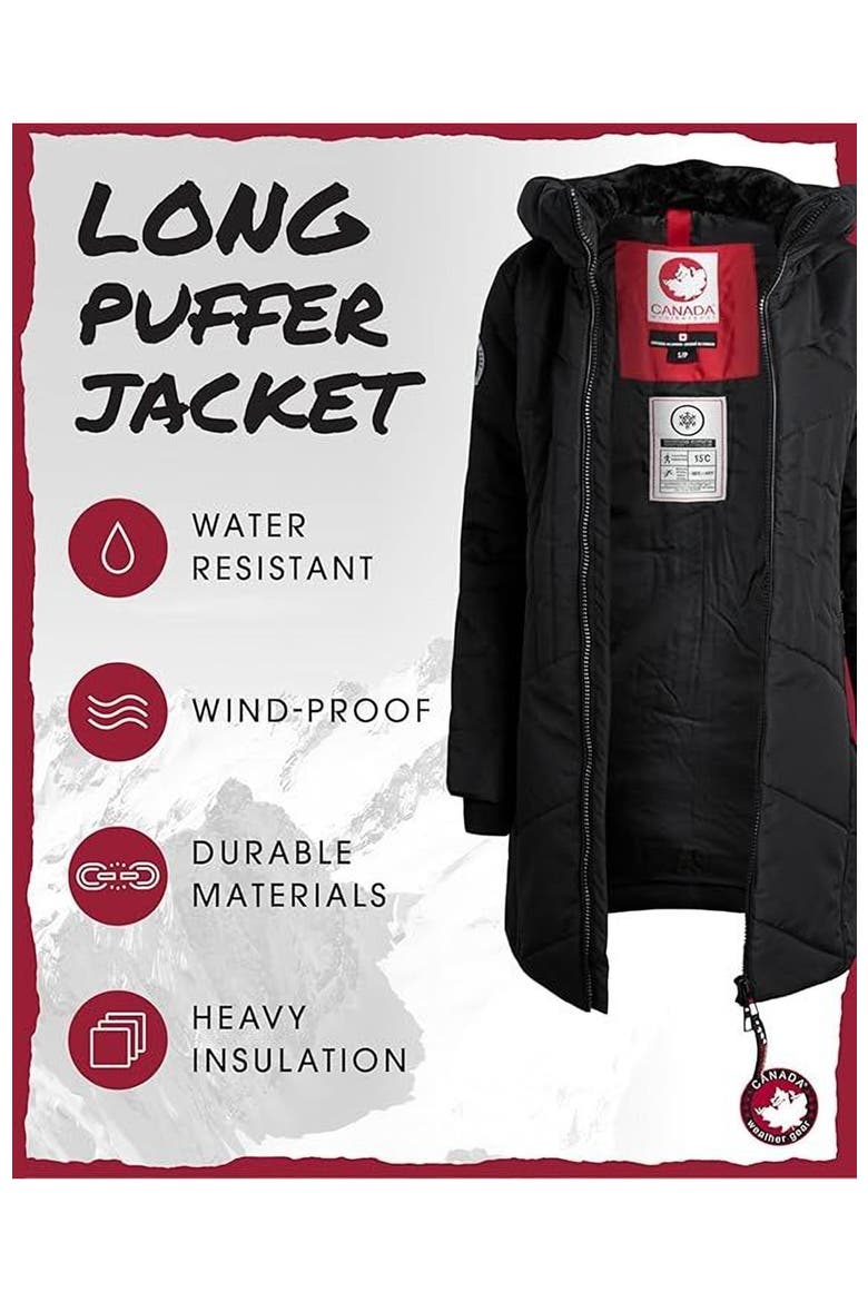 Women's Long Puffer Jacket with  Faux Fur Trim, Alternate, color, Black
