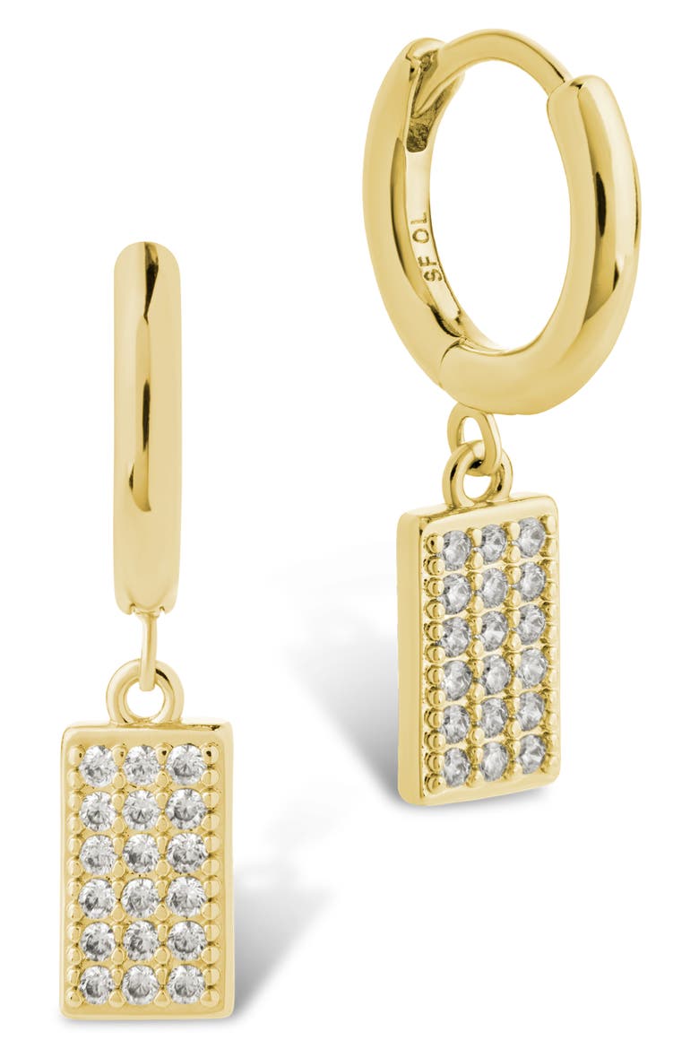 Sybil Cubic Zirconia Rectangular Tag Drop Earrings, Main, color, GOLD
