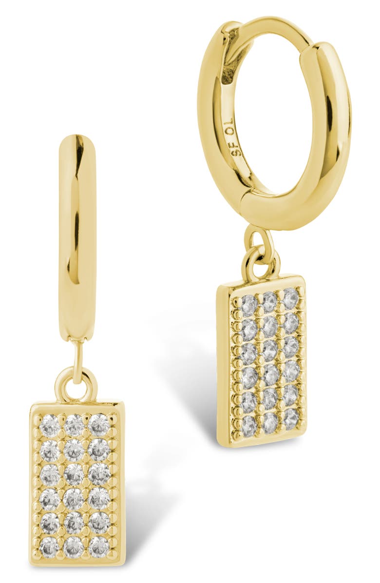 Sterling Forever Sybil Cubic Zirconia Rectangular Tag Drop Earrings, Main, color, Gold