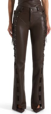 Manière De Voir Ambre Leather Lace Up Flared Trousers