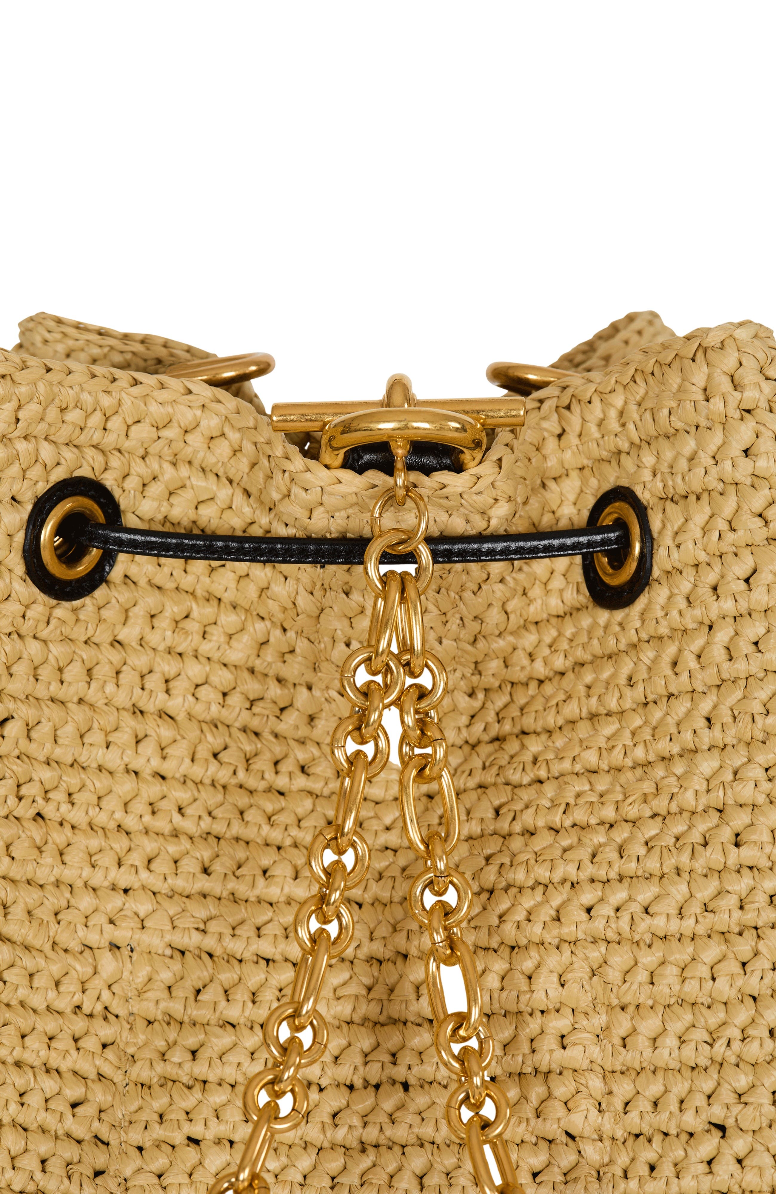 Balmain Pulse crochet and leather backpack, Alternate, color, Beige