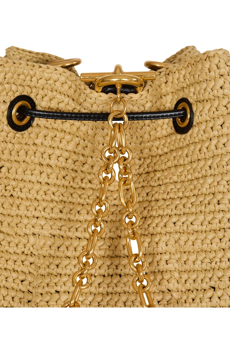 Balmain Pulse crochet and leather backpack, Alternate, color, Beige