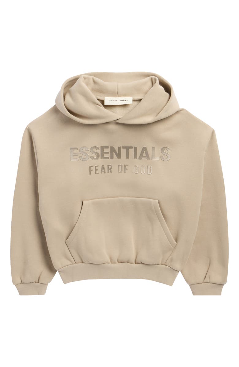 Fear of God Essentials Kids' Metallic Logo Fleece Hoodie, Main, color, Timber