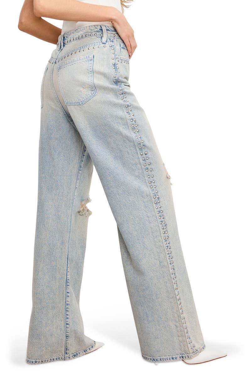 Good American Good Standard Ease Studded High Waist Wide Leg Jeans, Alternate, color, Indigo784