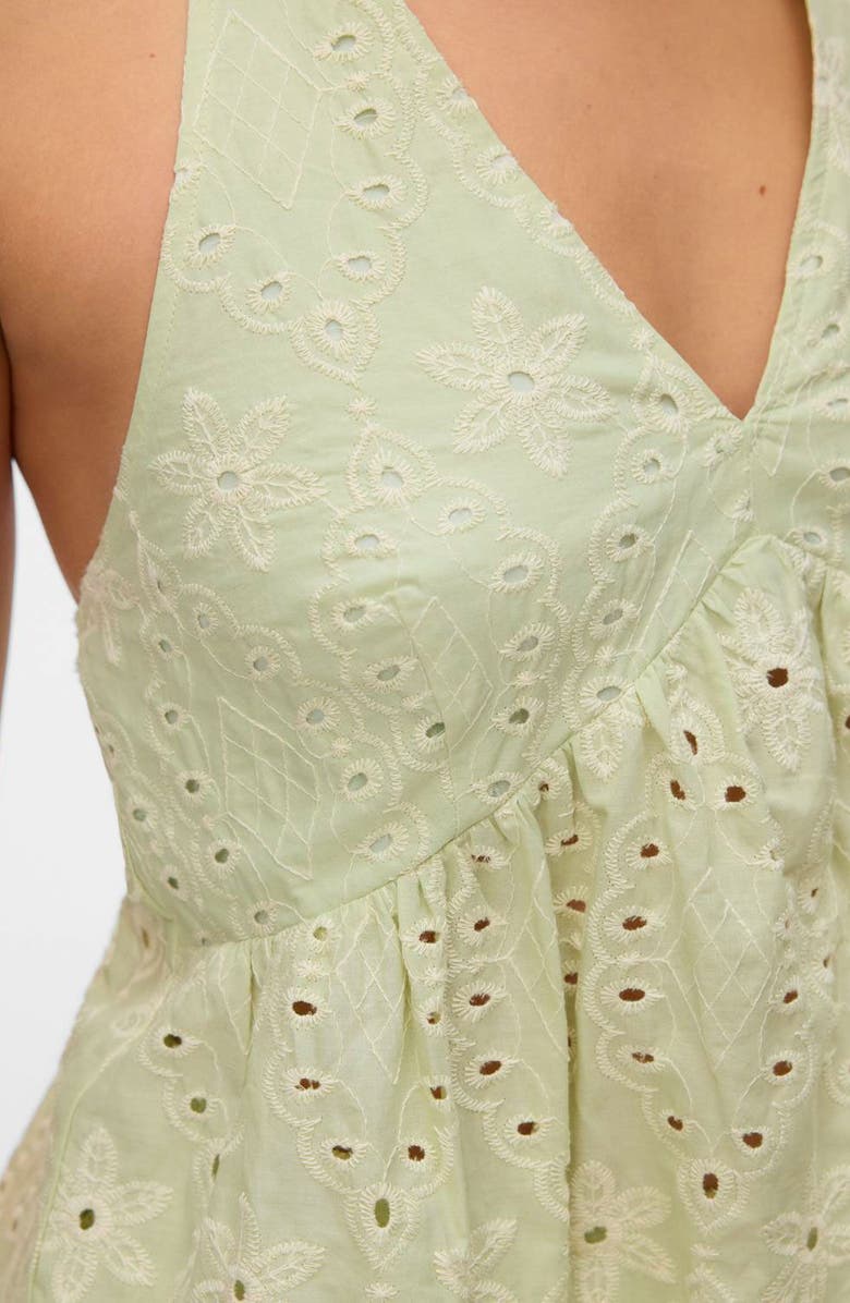 VERO MODA Embroidered Eyelet Halter Neck Babydoll Top, Alternate, color, Fog Green Detail Snow White Em