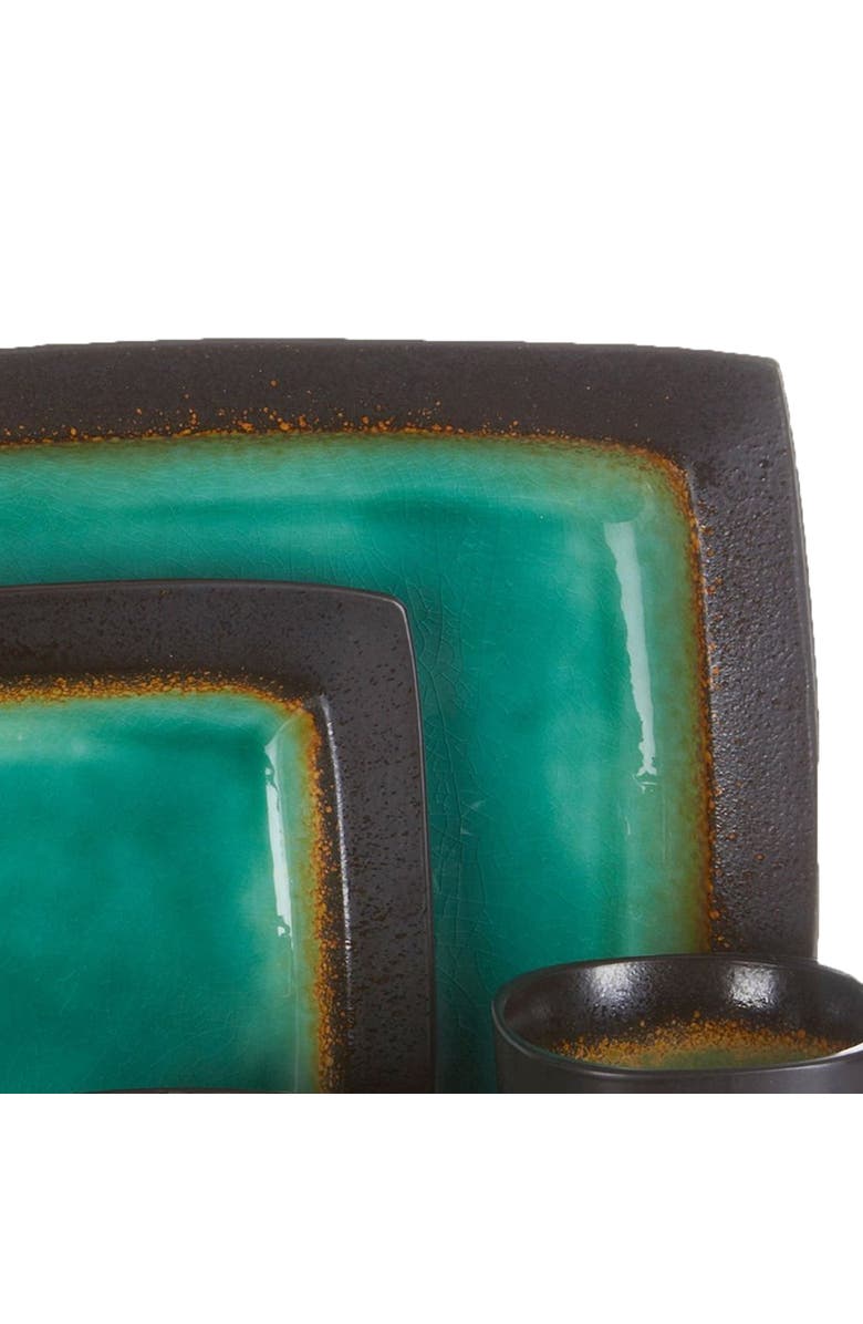 Gibson Ocean Paradise 16 Piece Square Stoneware Dinnerware Set in Jade, Alternate, color, Black
