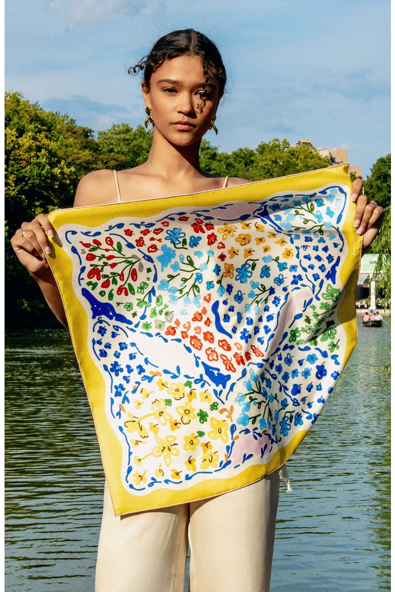 Yellow Garden Double Sided Silk Scarf, Alternate, color, Yellow