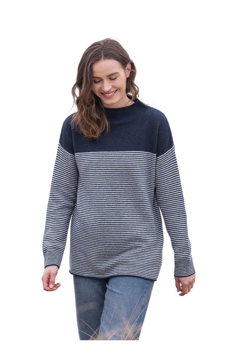 Celtic & Co. Felted Funnel Neck Sweater, Alternate, color, Navy / Ecru Stripe