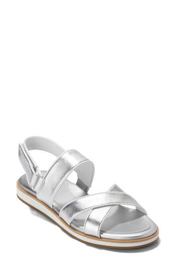 Cole Haan Mirabelle Crisscross Sandal In Silver Metallic/white