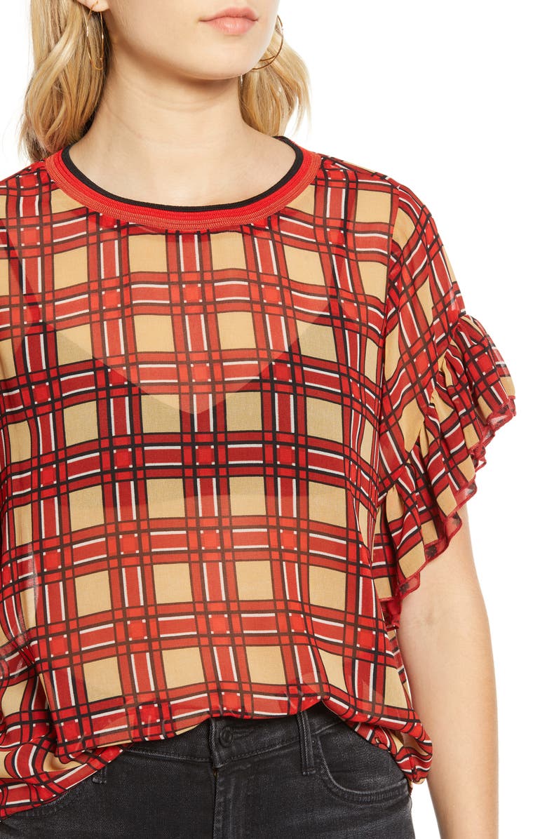 Scotch & Soda Mix Print Ruffle Sleeve Top, Alternate, color, 