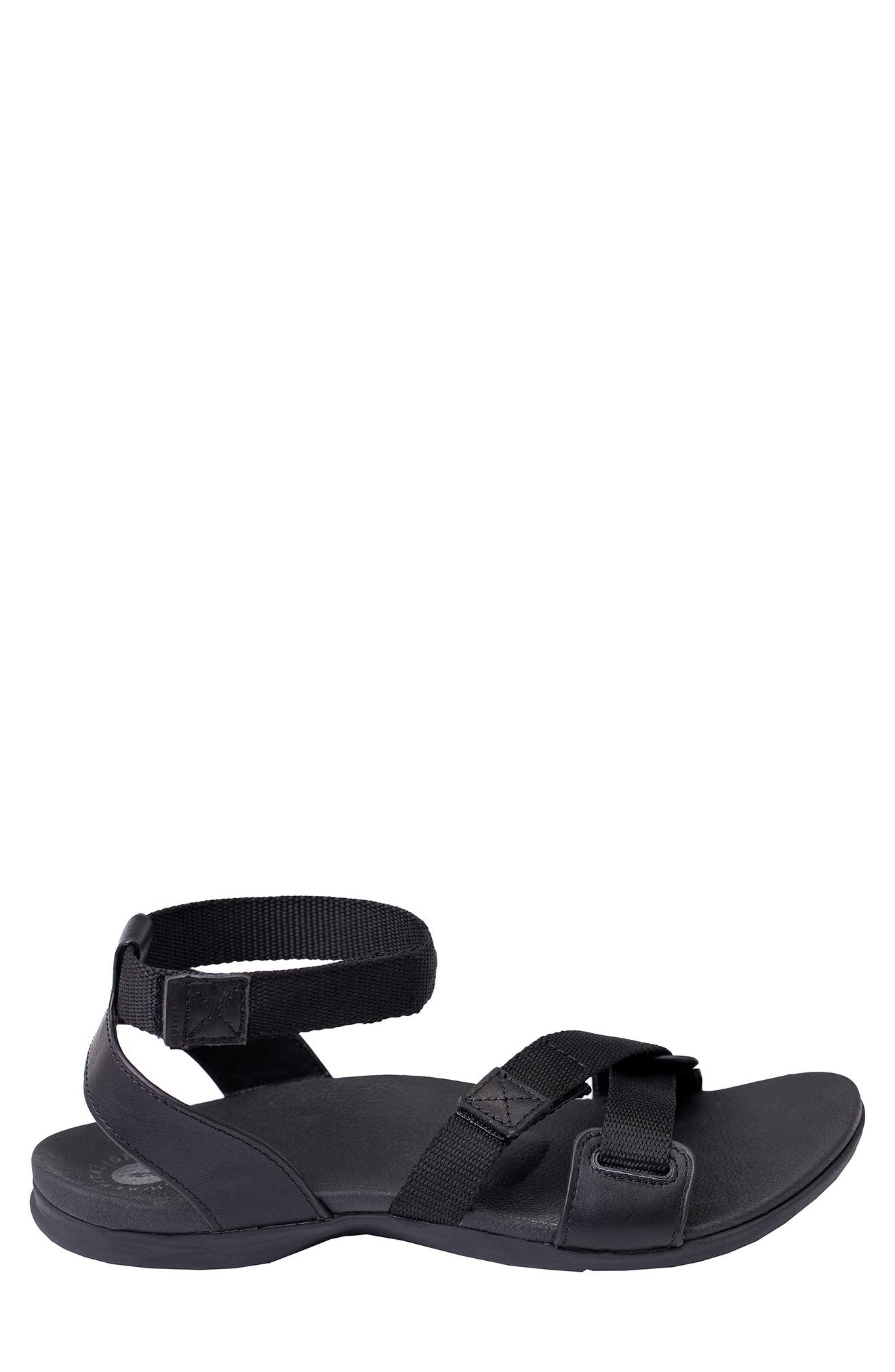 Webbed Orthotic Leather Sandal, Alternate, color, BLACK / BLACK
