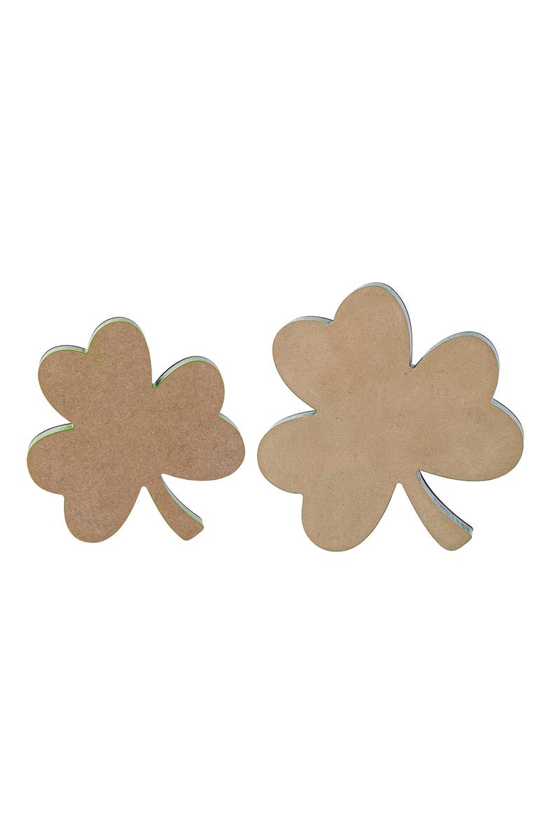 Glitzhome Set of 2 St. Patrick's Wooden Shamrock Table Decor, Alternate, color, Green