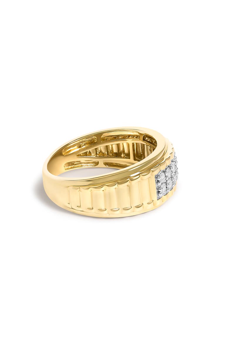 Men's 14K Yellow Gold Plated Sterling Silver 3/8 Cttw Diamond Ribbed Band Ring, Alternate, color, Yellow Gold over Silver