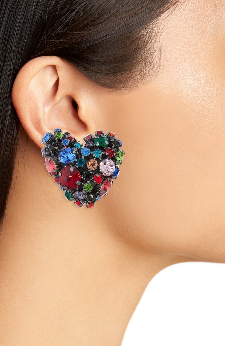 Area Crystal Cluster Heart Earrings, Alternate, color, 