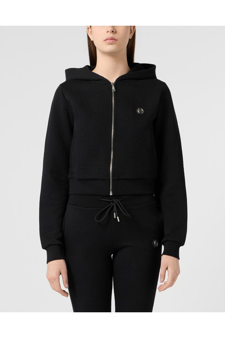 Zip Hoodie Jacquard Monogram Women, Main, color, black