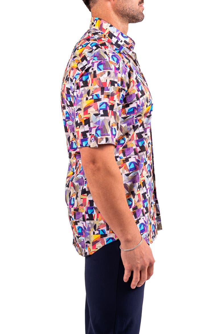 Galileo Resistance Abstract Print Short Sleeve Button-Up Shirt, Alternate, color, WHITE
