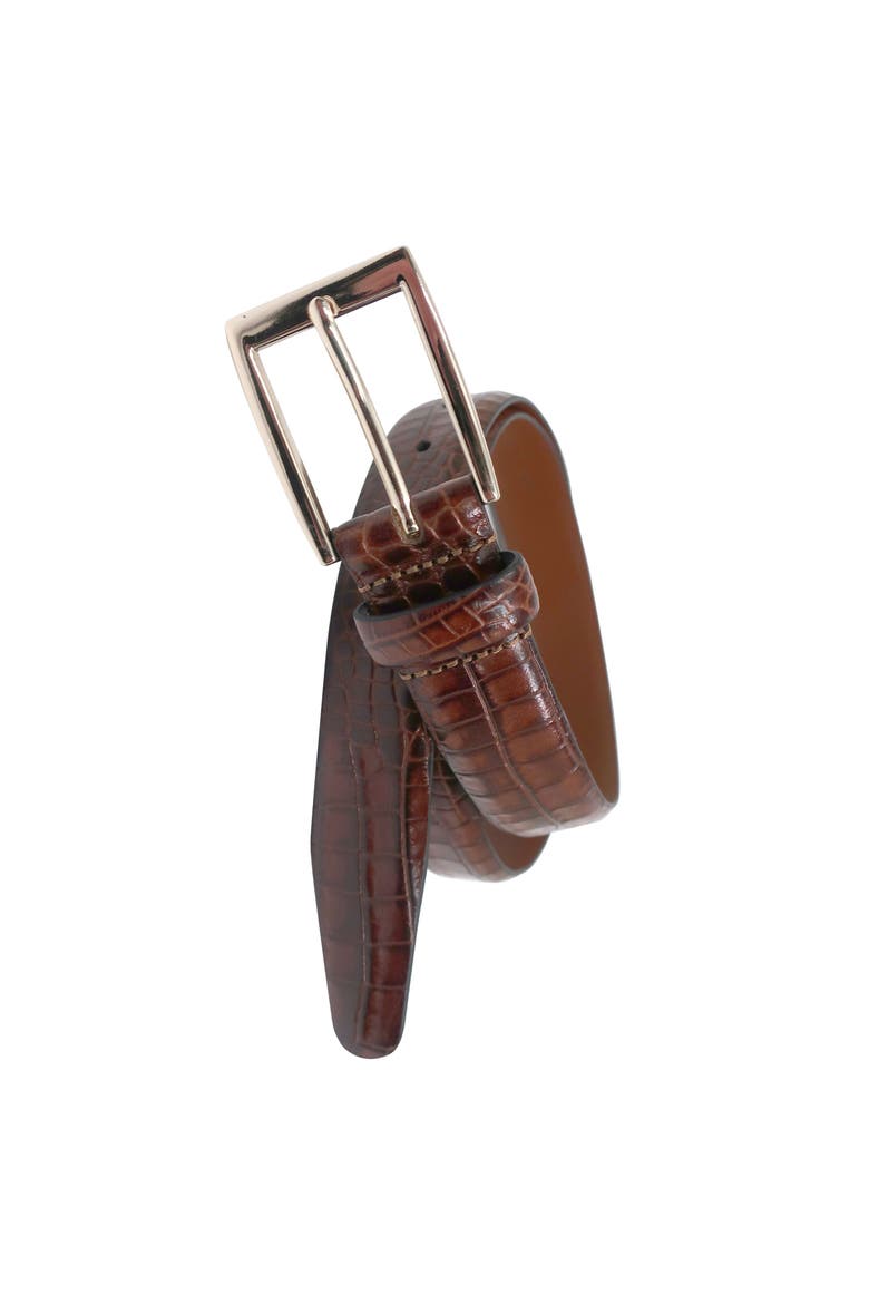 Crocodile Embossed Leather Belt, Main, color, Medium Brown