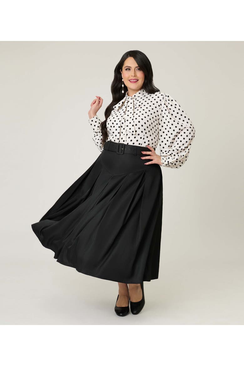 Plus Size Pleated Midi Skirt, Alternate, color, Solid Black