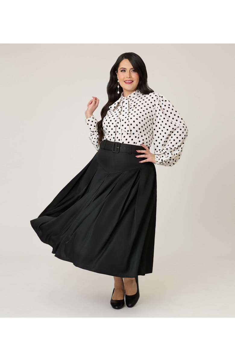 Unique Vintage Plus Size Pleated Midi Skirt, Alternate, color, Solid Black