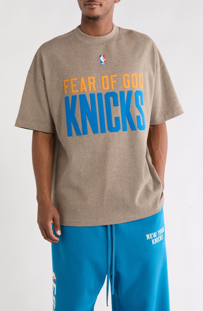 Fear of God Essentials x NBA Knicks Classic Fit Graphic T-Shirt, Main, color, Homestead Heather