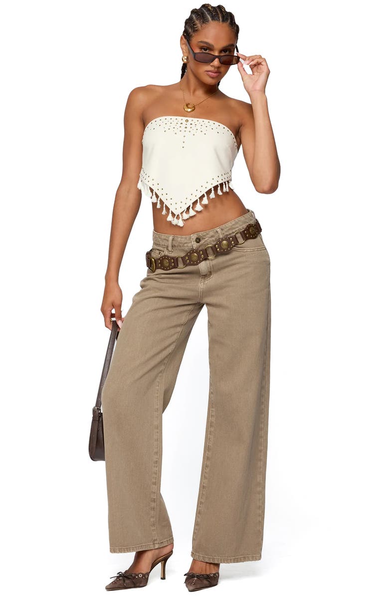 EDIKTED Stud & Tassel Handkerchief Strapless Top, Alternate, color, Cream