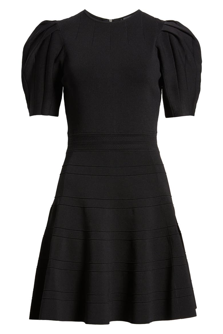 Velvey Puff Sleeve Dress, Alternate, color, BLACK