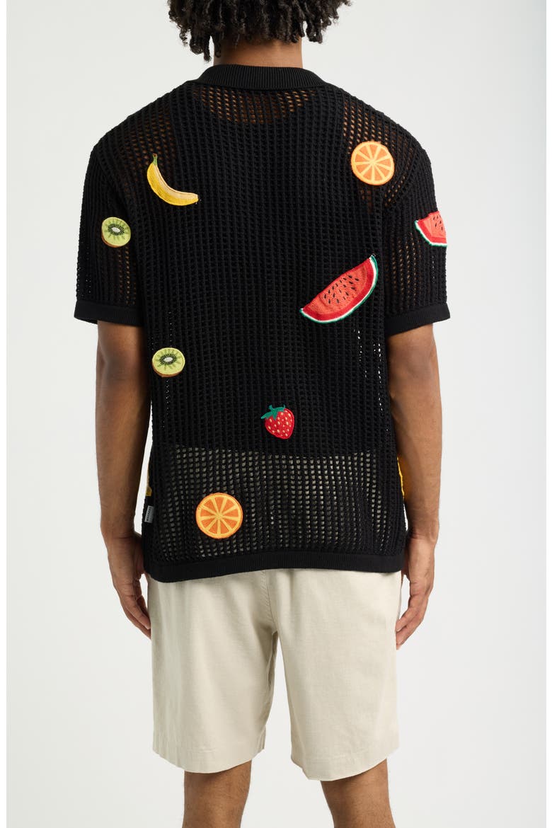 Freshly Picked Open Knit Polo, Alternate, color, BLACK
