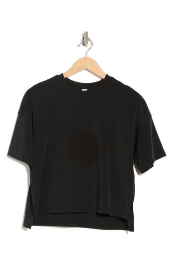 Yogalicious Slinky Rib High Low Boxy Tee In Black