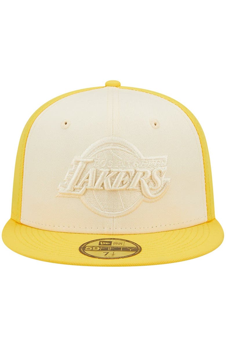 New Era Men's New Era Cream/Gold Los Angeles Lakers Cork Two-Tone 59FIFTY Fitted Hat, Alternate, color, 