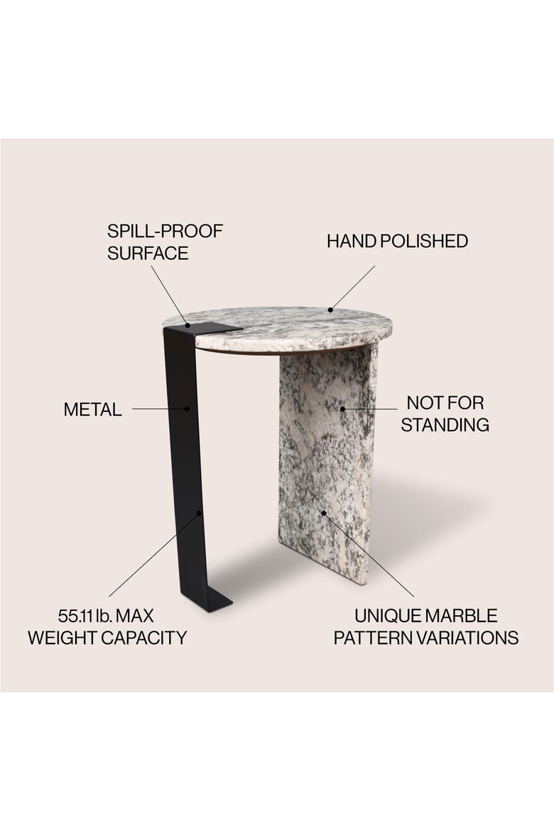 Lyra Modern Round Asymmetrical Marble Accent Table, Veined Stone with Iron Metal Base for Living Room, Alternate, color, Ivory/Black