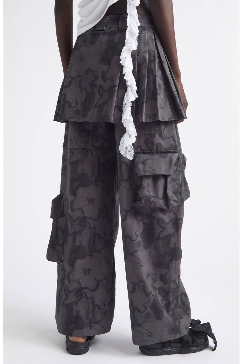 Lawn Plaid Skirt Overlay Cargo Pants, Alternate, color, BLACK FLORAL SCRIBBLE