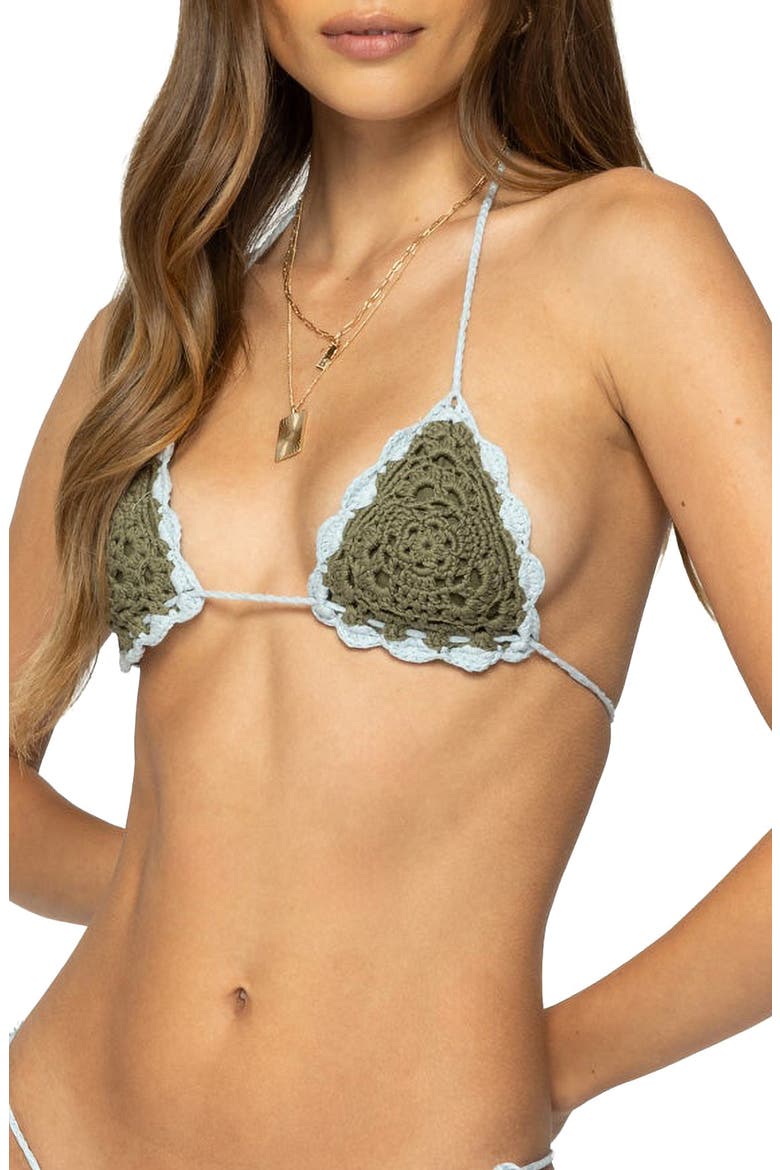 Crochet Triangle Bikini Top, Alternate, color, GREEN