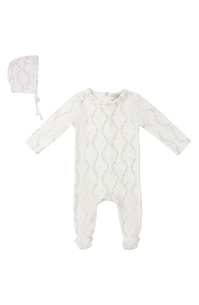 Bebe Bella Girl Vine Print Footed Romper with Bonnet, Main, color, Ivory