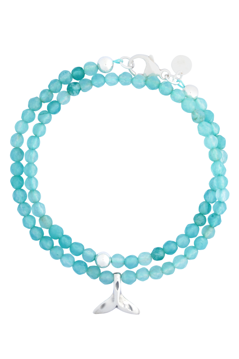 Women's Gemstone & Sterling Silver "Whale Tail" Double-Wrap Bracelet, Main, color, Silver